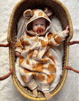 Baby Jumpsuit with Hood - Bear in Glasses on Beige