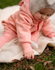 Baby Jumpsuit with Hood - Bear in Glasses on Peach Print