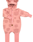 Baby Jumpsuit with Hood - Bear in Glasses on Peach Print