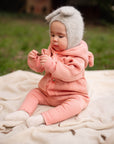 Baby Jumpsuit with Hood - Bear in Glasses on Peach Print