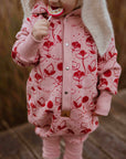Baby Jumpsuit with Hood - Lilies on Pink