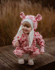 Baby Jumpsuit with Hood - Lilies on Pink