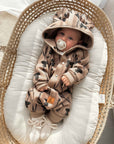 Baby Jumpsuit with Hood - Thistle on Brown