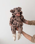 Baby Jumpsuit with Hood - Thistle on Brown