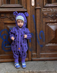 Baby Jumpsuit with Hood - Thistle on Purple