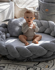 Baby Nest & Play Mat With Crib Bumper Braid - Grey