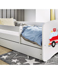 Fire Truck Bed with Storage and Safety Rail for Children