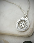Travel Safe Outline Compass Large St Christopher Silver Necklace