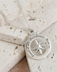 Travel Safe Outline Compass Large St Christopher Silver Necklace