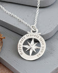 Travel Safe Outline Compass Small St Christopher Silver Necklace