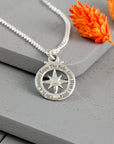 Travel Safe Outline Compass Small St Christopher Silver Necklace