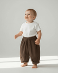 Balloon Cotton Trousers in Beige and Brown