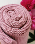 Peony pink bamboo baby blanket by Brix Bailey, classic knit for stroller and crib at www.brixbailey.com