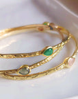 Three Stone Green Onyx Stacking Bangle in Gold