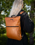 Barbara Leather Backpack in Calvados Tan