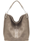 Beige Croc Suede Leather Hobo Shoulder Bag | Baxlx - Brix + Bailey