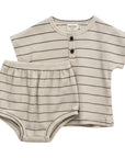 Beige Stripe Short Sleeve Top & Bloomer Set