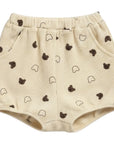 Beige Waffle Teddy Print Top & Shorts Set