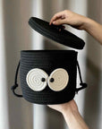 Cute Whimsical Big Eyes Coal Ball Woven Laundry Storage Basket Bag-5