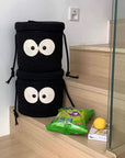 Cute Whimsical Big Eyes Coal Ball Woven Laundry Storage Basket Bag-4