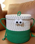Whimsical Cute Big Eyes Woven Laundry Storage Basket Bag
