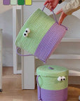 Whimsical Cute Big Eyes Woven Laundry Storage Basket Bag