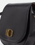 Black Leather Turn Lock Saddle Bag