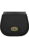 Black Leather Turn Lock Saddle Bag