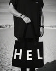 Luxury limited edition HEL N5 black shopper bag, handprinted organic cotton, premium fair trade, made in Finland by WWOOLLFF CO. at brixbailey.com