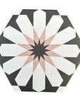 Luxury Luz green and pink porcelain tile, stylish hex arabesque pattern, slip-resistant indoor outdoor flooring by Maria Starling Design at brixbailey.com