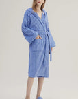Blue Retro Hooded Stripe Bathrobe, 100% ORGANIC Long-stapled Cotton-1