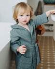 Linen Bathrobe for Kids in Blue Fog