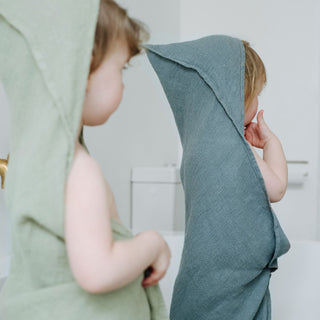 Linen Waffle Hooded Towel for Kids Sage