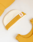 Bonnet de Naissance en Coton Bio Blanc et Honey