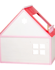 Pink Wooden Dollhouse with Red Roof