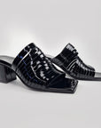 Black Handmade Patent Leather Strappy Sandals