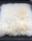 Premium British white curly sheepskin seat pad, luxury natural square cushion, 38cm rustic home decor, hypoallergenic eco-friendly by Wildash London at brixbailey.com