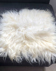 Premium British white curly sheepskin seat pad, luxury natural square cushion, stylish home decor, 38cm ivory cream by Wildash London at brixbailey.com