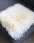 Luxury British white curly sheepskin seat pad, premium natural square cushion, stylish home decor, 38cm ivory cream by Wildash London at brixbailey.com