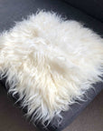 Premium British white curly sheepskin seat pad, luxury square cushion, natural ivory cream, 37cm, rustic home decor, hypoallergenic, handcrafted by Wildash London at brixbailey.com