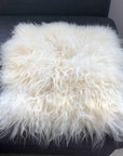 Luxury British white curly sheepskin seat pad, premium natural ivory cream square, 38cm rustic home decor, stylish hypoallergenic comfort by Wildash London at brixbailey.com