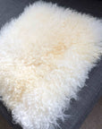 Premium British white curly sheepskin seat pad, luxury natural wool square cushion, stylish home decor, 38cm rustic charm by Wildash London at brixbailey.com