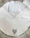 Premium 35cm round sheepskin seat pad, luxury British rare breed natural melange, handcrafted sustainable comfort, stylish home decor by Wildash London at brixbailey.com