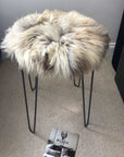 Premium 35cm round sheepskin seat pad, luxury British rare breed natural melange, handcrafted sustainable comfort, stylish home decor by Wildash London at brixbailey.com