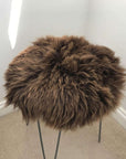 Premium British sheepskin roundie seat cover, natural brown undyed, 35cm, luxury handcrafted free-range organic fur, hypoallergenic, sustainable by Wildash London at brixbailey.com