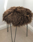 Premium British sheepskin roundie seat cover, natural brown undyed, 35cm, luxury organic free-range fur, handcrafted sustainable hypoallergenic by Wildash London at brixbailey.com