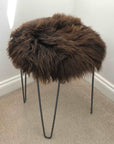 Premium British sheepskin round seat cover, natural brown, 35cm, luxury handcrafted free-range organic fur, sustainable hypoallergenic by Wildash London at brixbailey.com