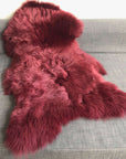 Premium British sheepskin rug, luxury fleece throw, rich Bordeaux red, large ethically sourced organic free-range sheepskin by Wildash London at brixbailey.com