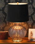 Black Fluted Glass Table Lamp with Velvet Shade