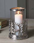 Vintage Inspired Silver Stag Lantern with Frosted Glass